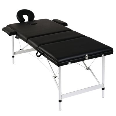 vidaXL Black Foldable Massage Table 3 Zones with Aluminum Frame