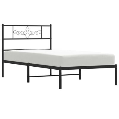 vidaXL Metal Bed Frame without Mattress with Headboard Black 39.4"x78.7"