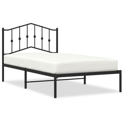 vidaXL Metal Bed Frame without Mattress with Headboard Black 39.4"x74.8"