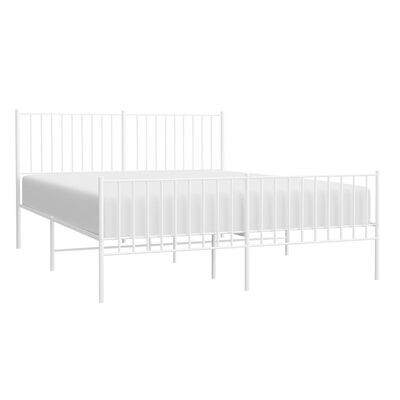 vidaXL Metal Bed Frame with Headboard and Footboard White 59.8"x78.7"