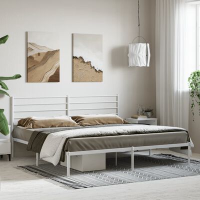 vidaXL Metal Bed Frame with Headboard White 76"x79.9" King