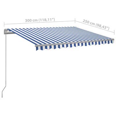 vidaXL Automatic Retractable Awning with Posts 9.8'x8.2' Blue&White