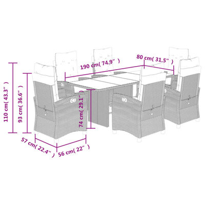 vidaXL 7 Piece Patio Dining Set with Cushions Gray Poly Rattan