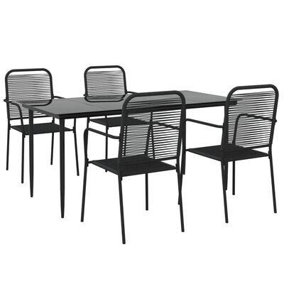 vidaXL 5 Piece Patio Dining Set Black Cotton Rope and Steel