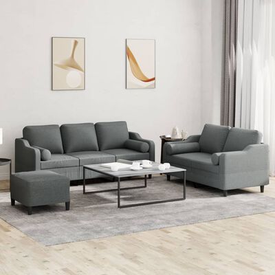 vidaXL 3 Piece Sofa Set with Pillows Dark Gray Fabric