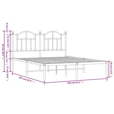 vidaXL Metal Bed Frame without Mattress with Headboard White 59.1"x78.7"