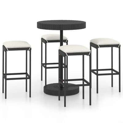 vidaXL 5 Piece Patio Bar Set with Cushions Poly Rattan Black