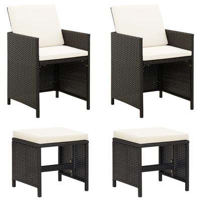 vidaXL 4 Piece Patio Chair and Stool Set Poly Rattan Black