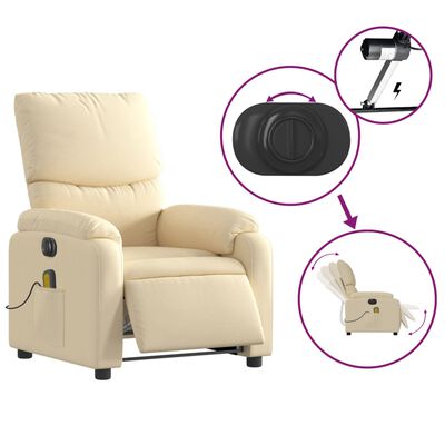 vidaXL Electric Massage Recliner Chair Cream Fabric