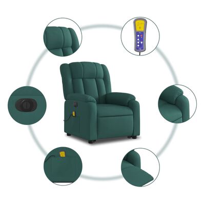 vidaXL Electric Stand up Massage Recliner Chair Dark Green Fabric