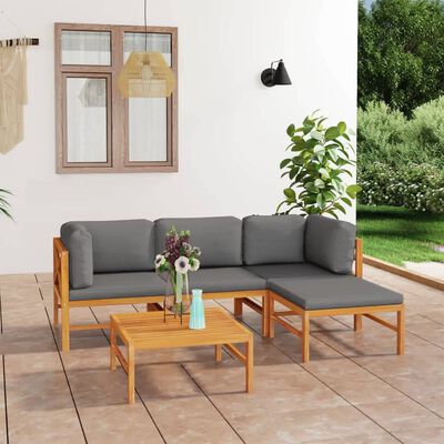 5 Piece Patio Lounge with Cushions Solid Teak Wood | vidaXL.com