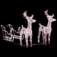 vidaXL Reindeers & Sleigh Christmas Decoration 160 LEDs 51.2" Acrylic