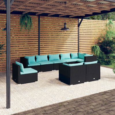 vidaXL 9 Piece Patio Lounge Set with Cushions Poly Rattan Black