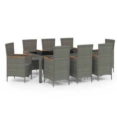 vidaXL 9 Piece Patio Dining Set with Cushions Poly Rattan Gray