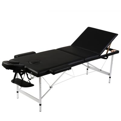 vidaXL Black Foldable Massage Table 3 Zones with Aluminum Frame