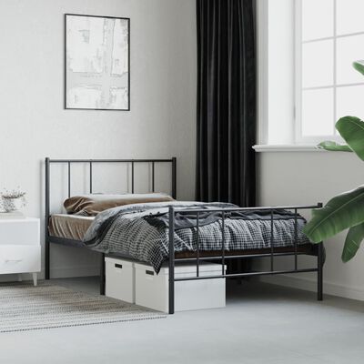 vidaXL Metal Bed Frame without Mattress with Footboard Black 39.4"x78.7"