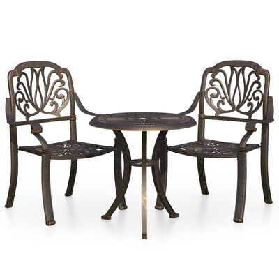 vidaXL 3 Piece Bistro Set Cast Aluminum Bronze