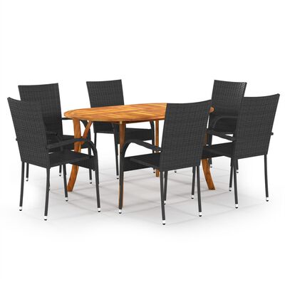 vidaXL 7 Piece Patio Dining Set Black