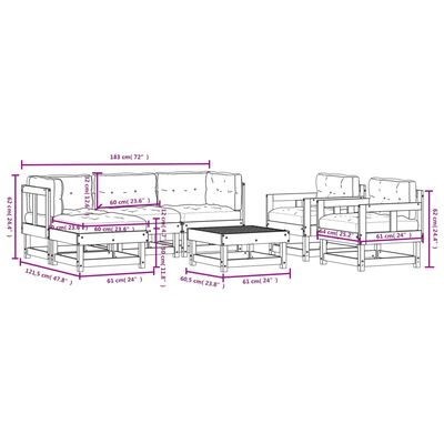 vidaXL 7 Piece Patio Lounge Set with Cushions Solid Wood