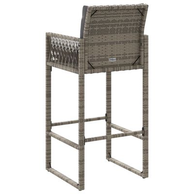 vidaXL Patio Bar Stools with Cushions 2 pcs Gray Poly Rattan