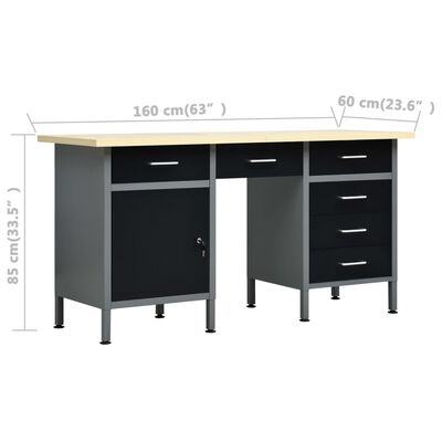 vidaXL Workbench Black 63"x23.6"x33.5" Steel