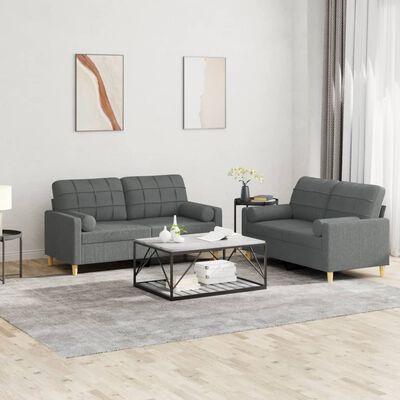 vidaXL 2 Piece Sofa Set with Pillows Dark Gray Fabric