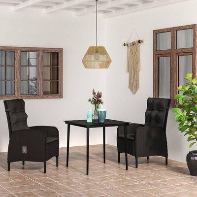 vidaXL 3 Piece Patio Dining Set with Cushions Black