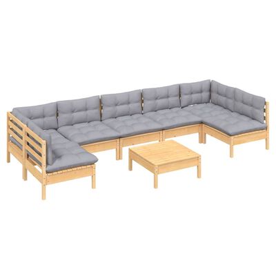 vidaXL 8 Piece Patio Lounge Set with Gray Cushions Solid Pinewood