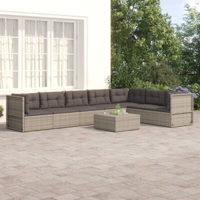 vidaXL 7 Piece Patio Lounge Set with Cushions Gray Poly Rattan