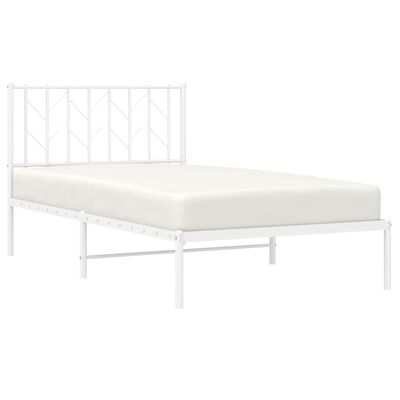 vidaXL Metal Bed Frame with Headboard White 39.4"x78.7"