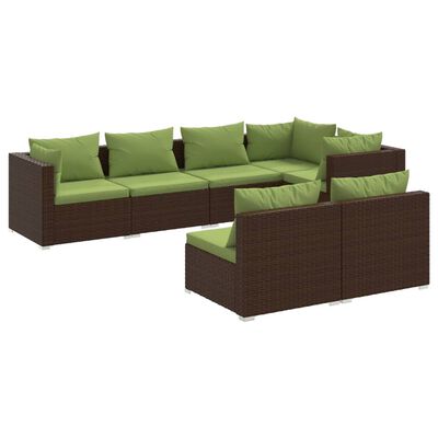 vidaXL 7 Piece Patio Lounge Set with Cushions Brown Poly Rattan