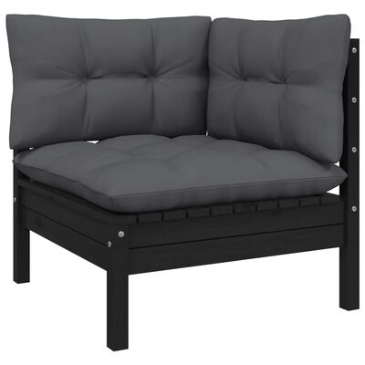 vidaXL 8 Piece Patio Lounge Set with Cushions Black Solid Pinewood