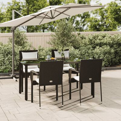 vidaXL 5 Piece Patio Dining Set with Cushions Black Poly Rattan