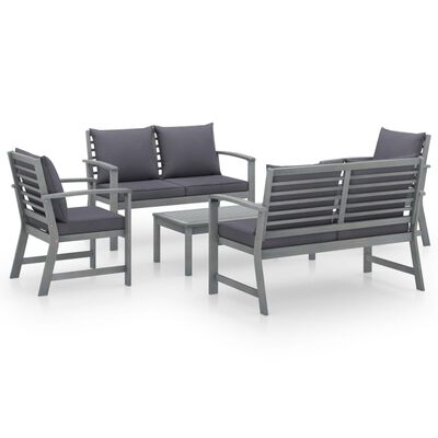 vidaXL 5 Piece Garden Lounge Set with Cushion Solid Acacia Wood Gray