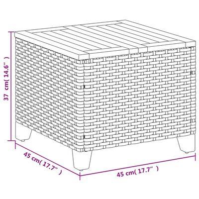 vidaXL Patio Table Black 17.7"x17.7"x14.6" Poly Rattan Acacia Wood