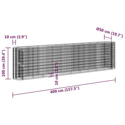 vidaXL Gabion Raised Bed Galvanized Iron 157.5"x19.7"x39.4"