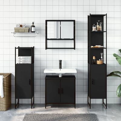 vidaXL 4 Piece Bathroom Furniture Set Black Engineered Wood