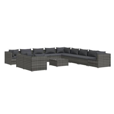 vidaXL 12 Piece Patio Lounge Set with Cushions Gray Poly Rattan