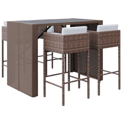 vidaXL 5 Piece Patio Bar Set with Cushions Brown Poly Rattan