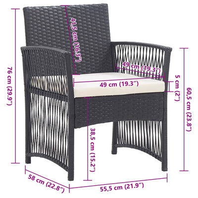 vidaXL Patio Armchairs with Cushions 2 pcs Black Poly Rattan