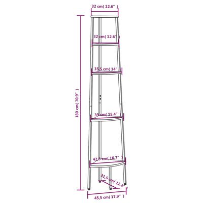 vidaXL 5-Tier Corner Shelf Black 17.9"x12.4"x70.9"