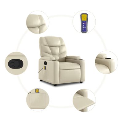 vidaXL Massage Recliner Chair Cream Faux Leather