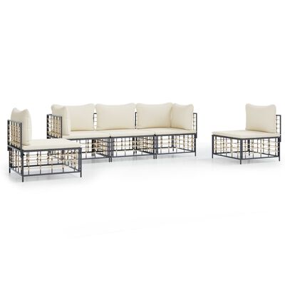 vidaXL 5 Piece Patio Lounge Set with Cushions Anthracite Poly Rattan