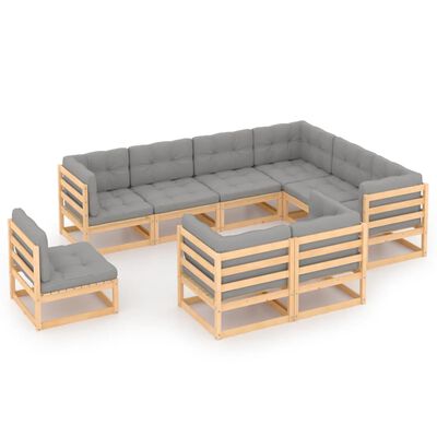 vidaXL 9 Piece Patio Lounge Set with Cushions Solid Wood Pine