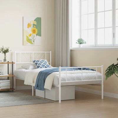 vidaXL Metal Bed Frame with Headboard and Footboard White 39.4"x78.7"