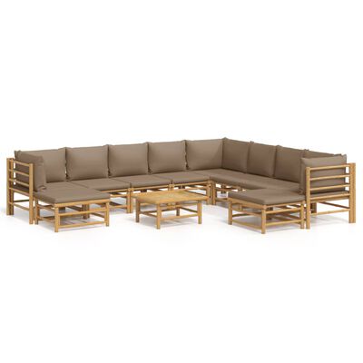 vidaXL 11 Piece Patio Lounge Set with Taupe Cushions Bamboo