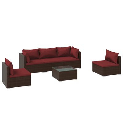 vidaXL 6 Piece Patio Lounge Set with Cushions Poly Rattan Brown