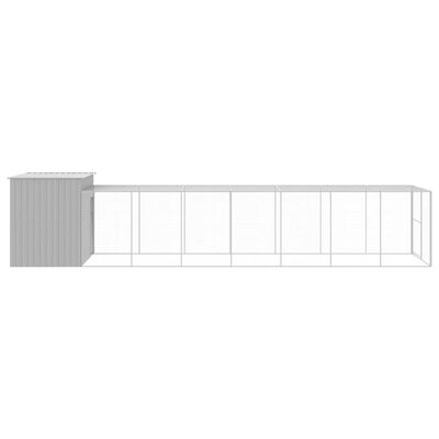 vidaXL Dog House with Run Light Gray 84.3"x340.6"x71.3" Galvanized Steel