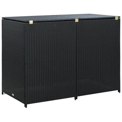 vidaXL Double Wheelie Bin Shed Poly Rattan Black 58.3"x31.5"x43.7"