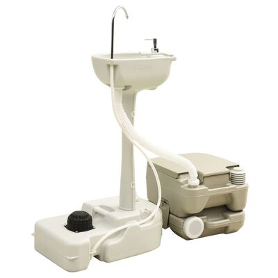 vidaXL Portable Camping Toilet 2.6+2.6 gal and Handwash Stand 5.3 gal Set Gray